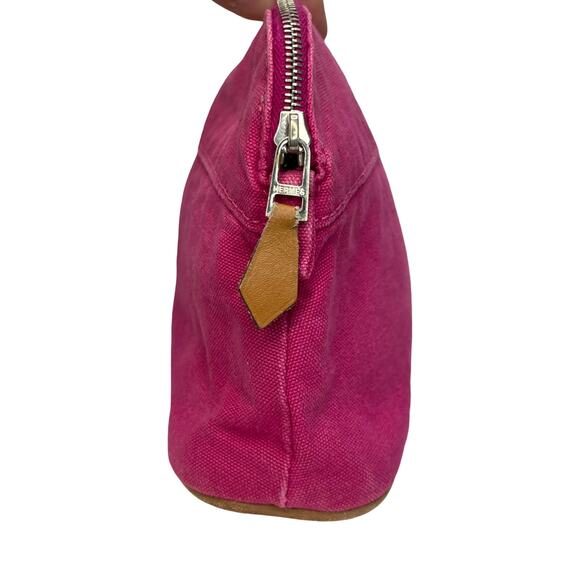 Hermès Bolide Pouch PM Fuchsia Pink Canvas Cosmetic Bag with Leather Pull - Picture 7 of 14